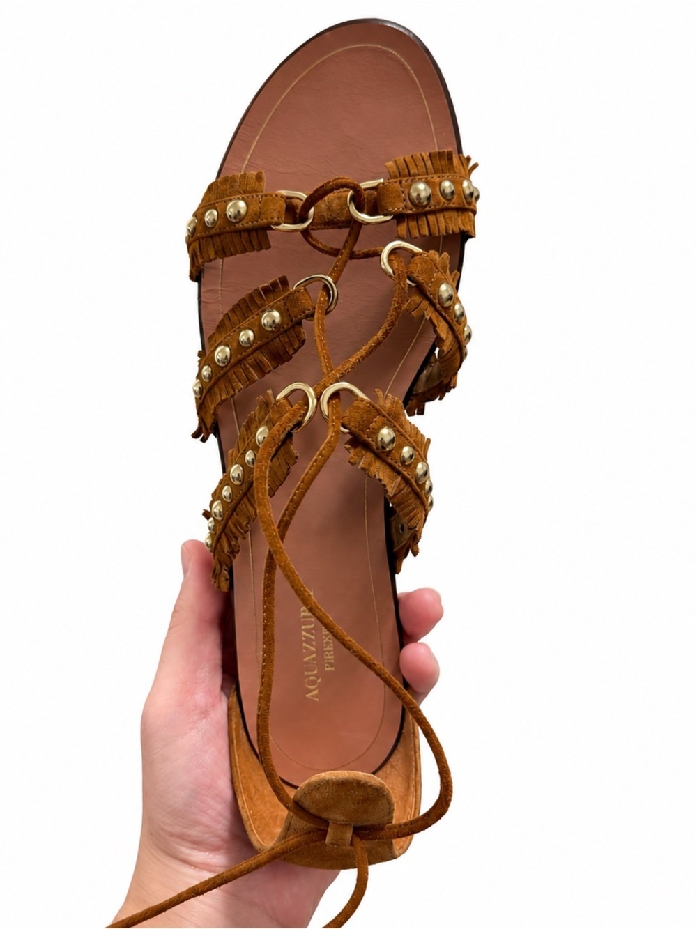 🦋Aquazzura| Brown Suede Fringe Gladiator Sandals ACL Festival Boho Size 38 - Picture 3 of 8
